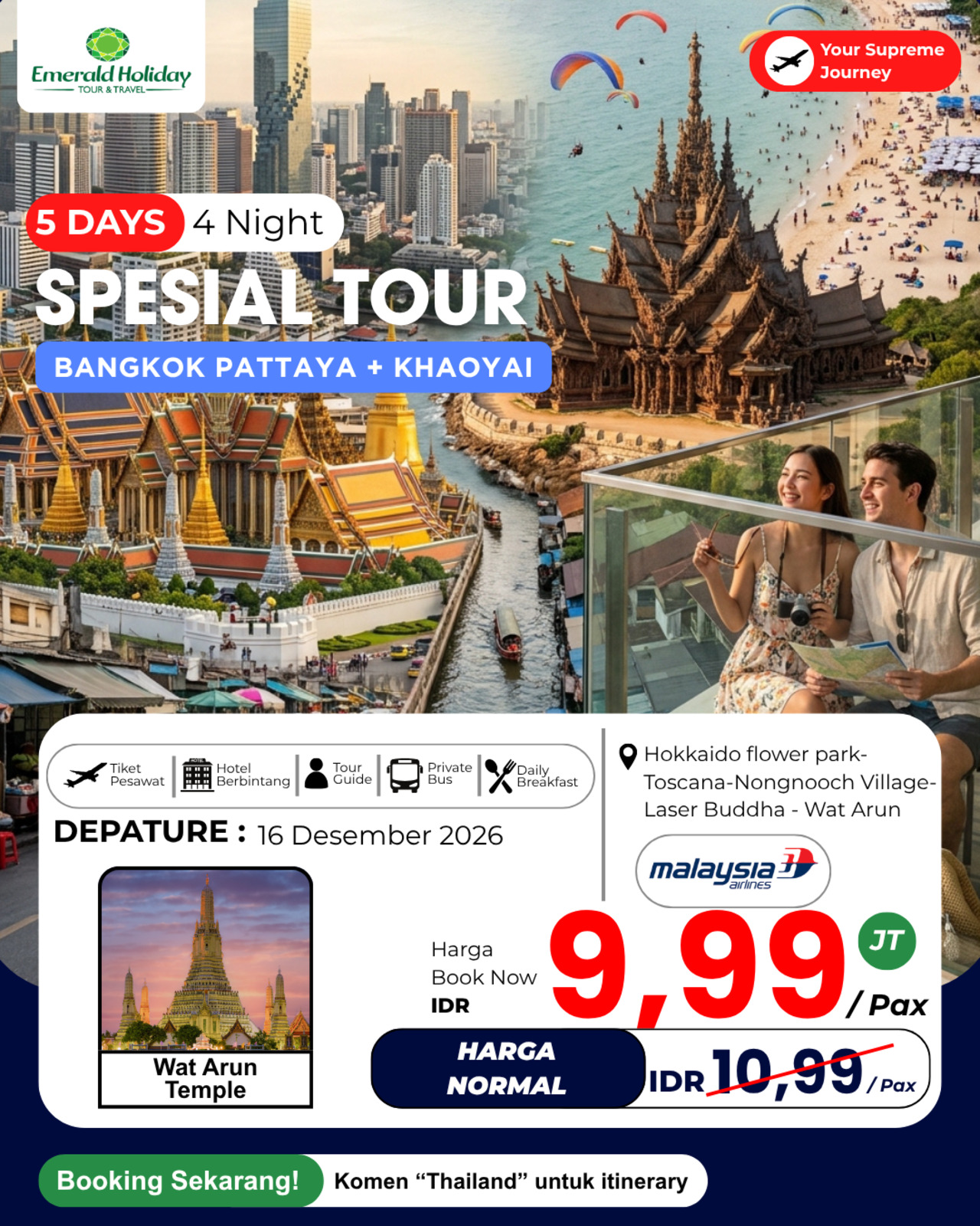 5D4N SPECIAL BANGKOK PATTAYAKHAO YAI